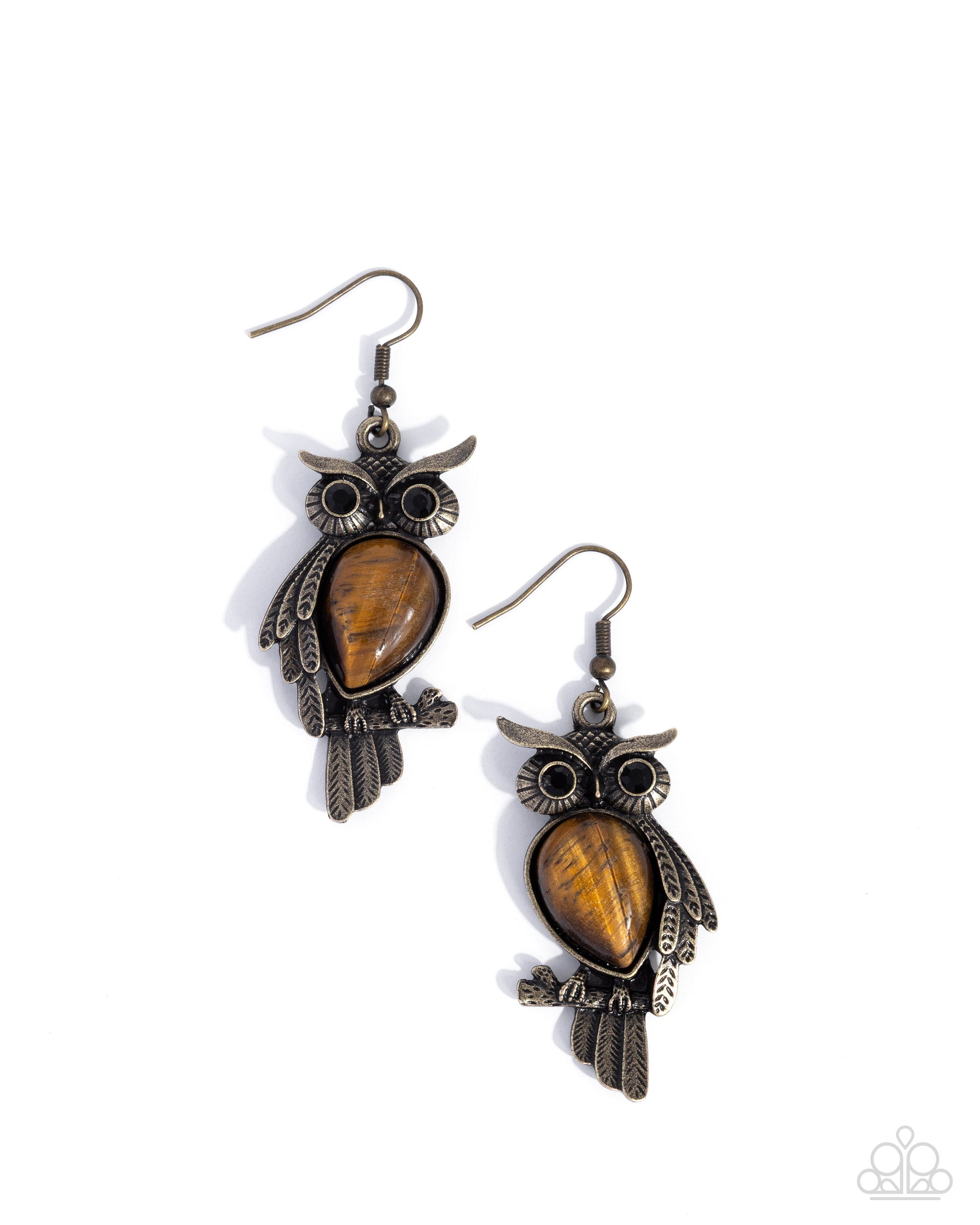 Owl Observation - brass - Paparazzi earrings