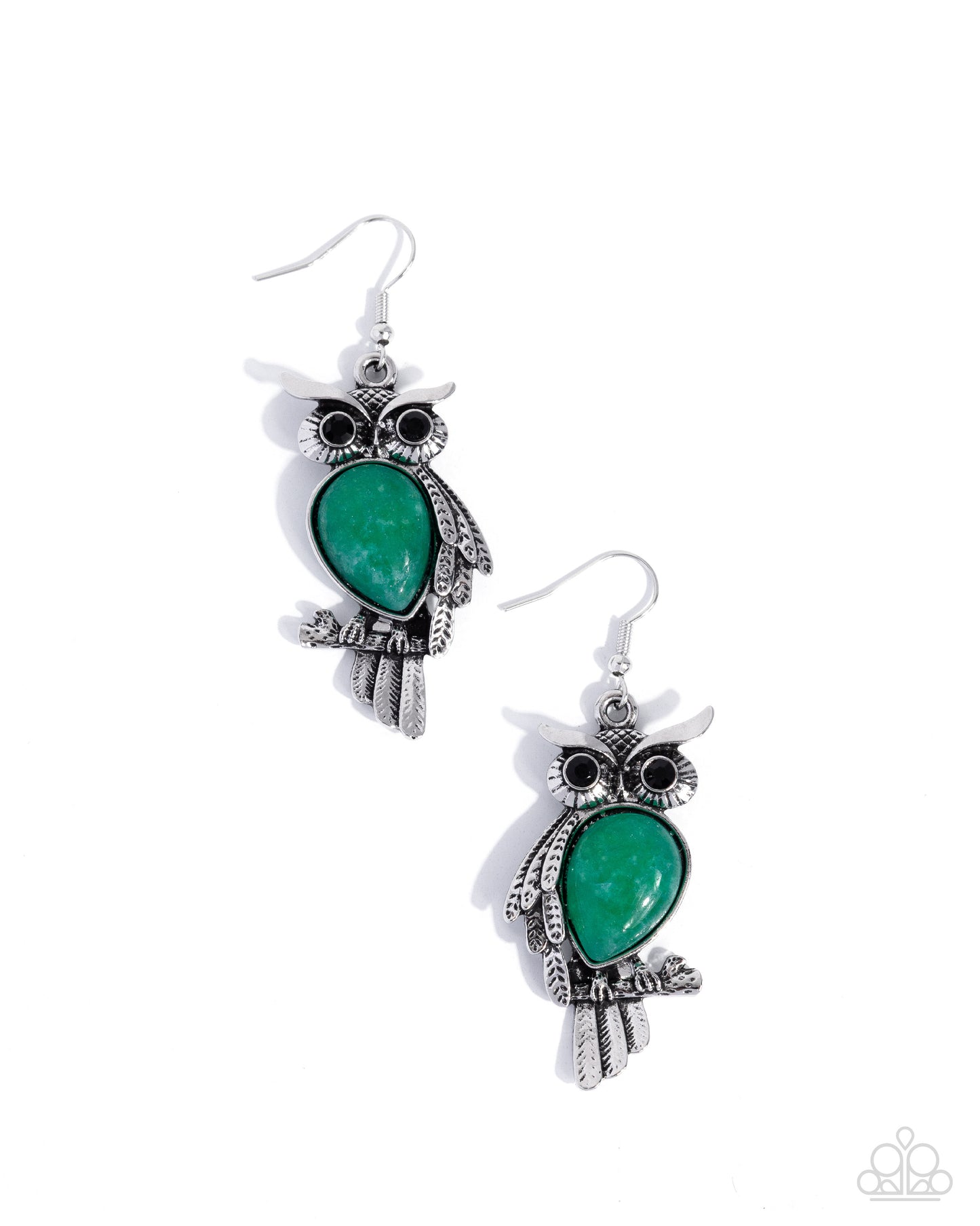 Owl Observation - green - Paparazzi earrings