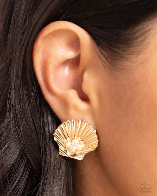 Oyster Opulence - gold - Paparazzi earrings