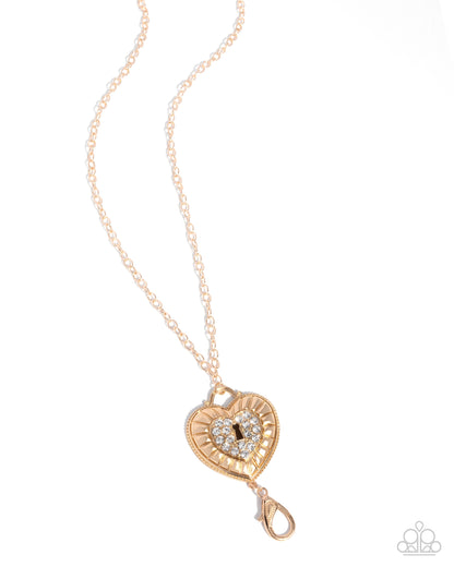 Panoramic Padlock - gold - Paparazzi LANYARD necklace