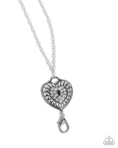 Panoramic Padlock - white - Paparazzi LANYARD necklace