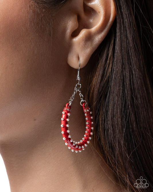 Peaceable Pearls - red - Paparazzi earrings