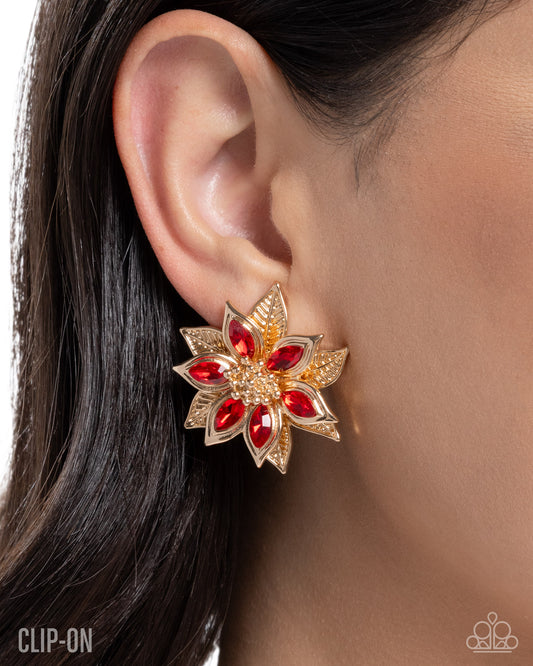 Perceptive Poinsettia - red - Paparazzi CLIP ON earrings