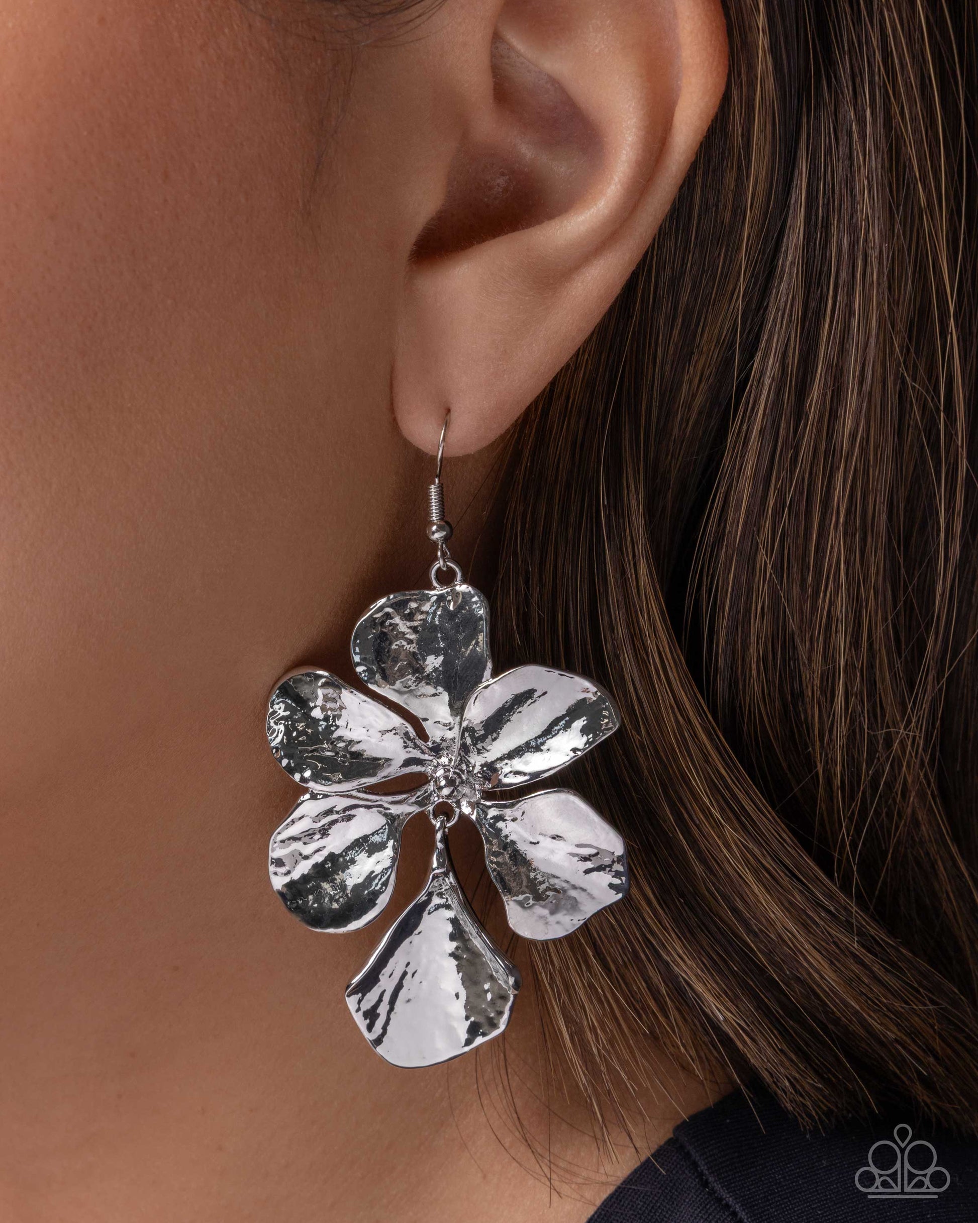 Petaled Phrase - silver - Paparazzi earrings