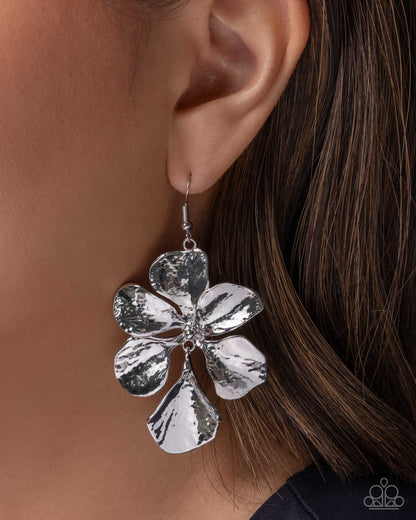 Petaled Phrase - silver - Paparazzi earrings