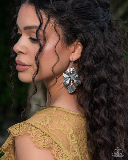 Petaled Phrase - silver - Paparazzi earrings