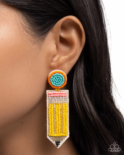 Phenomenal Pencil - yellow - Paparazzi earrings