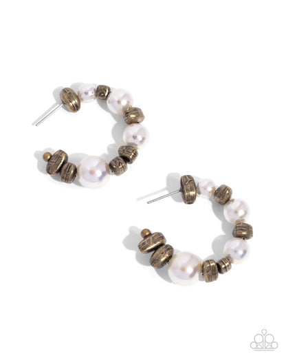 Playful Pearls - brass - Paparazzi earrings