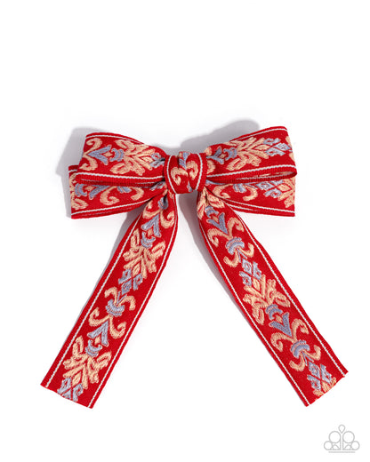 Printed Parlor - red - Paparazzi hair clip