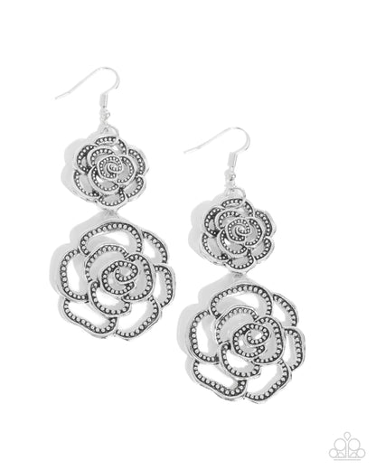 Reminiscent Rosette - silver - Paparazzi earrings