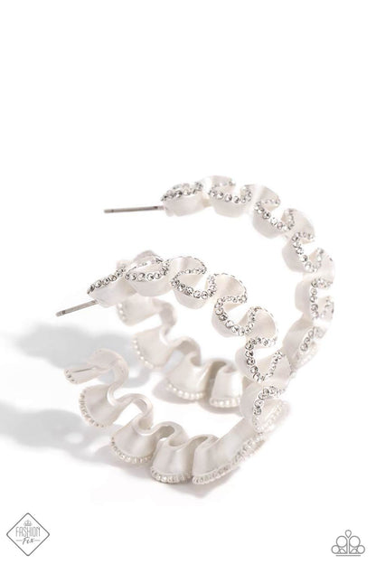 Resolutely Ruffled - white - Paparazzi earrings