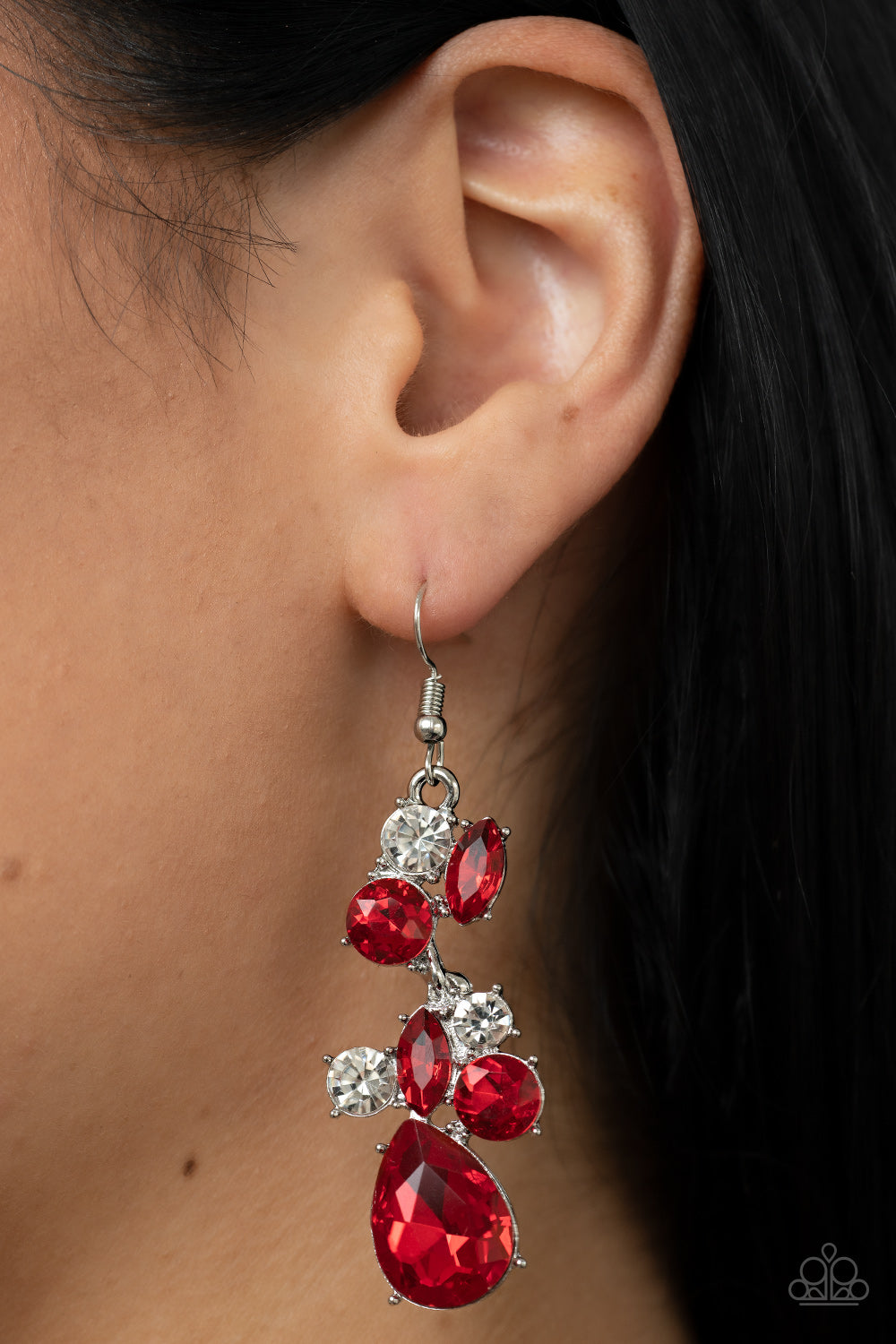 Rhinestone Reveler - red - Paparazzi earrings