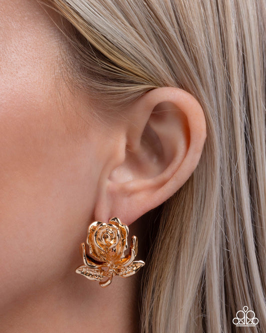 Rose Record - gold - Paparazzi earrings