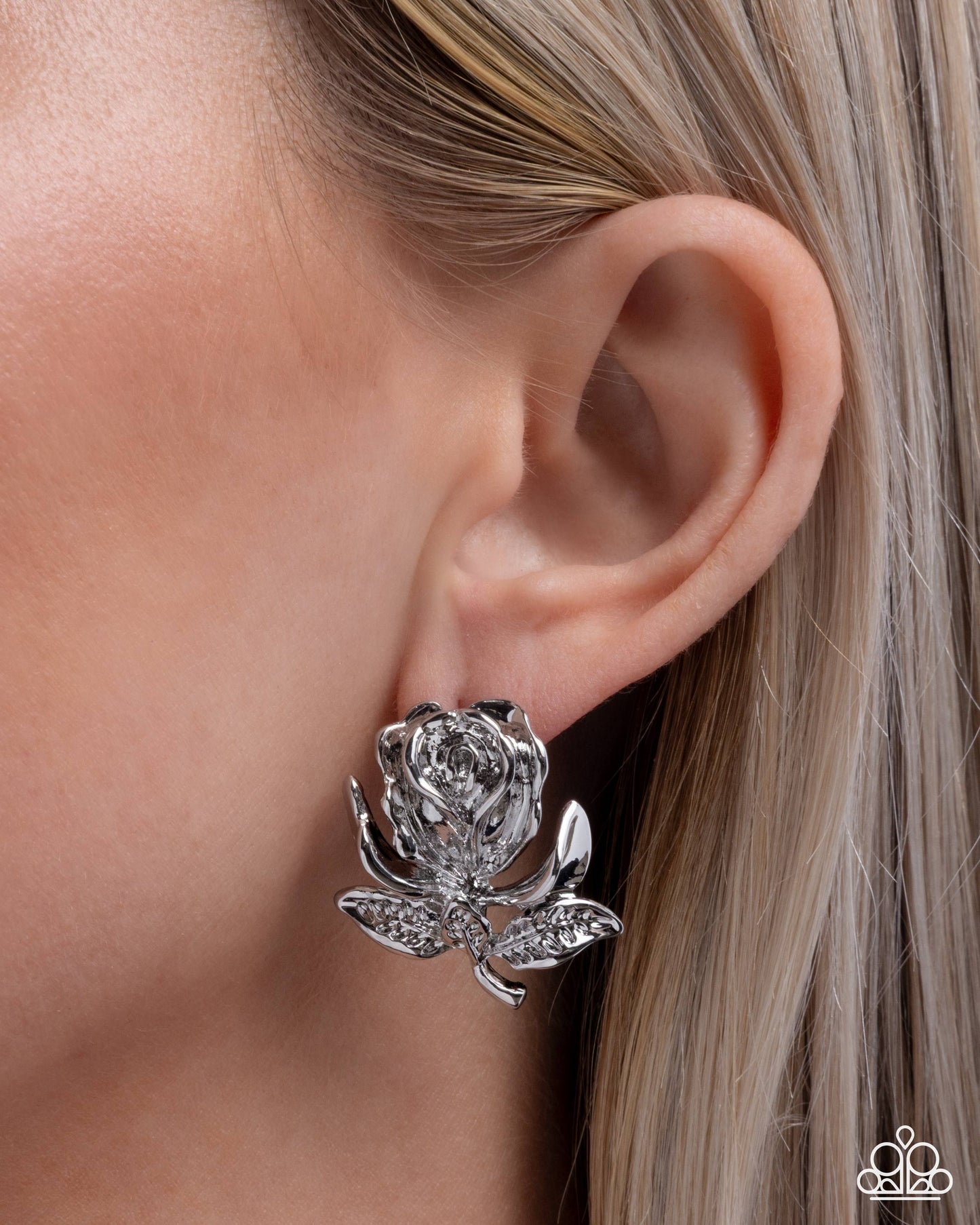 Rose Record - silver - Paparazzi earrings