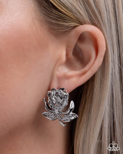 Rose Record - silver - Paparazzi earrings