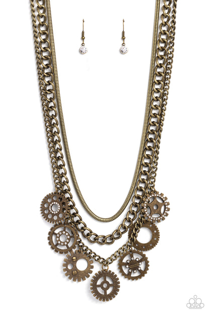 Running Out of STEAMPUNK - brass - Paparazzi necklace