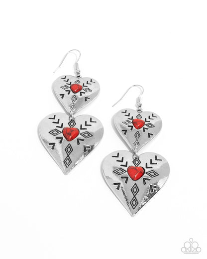 Rustic Repetition - red - Paparazzi earrings