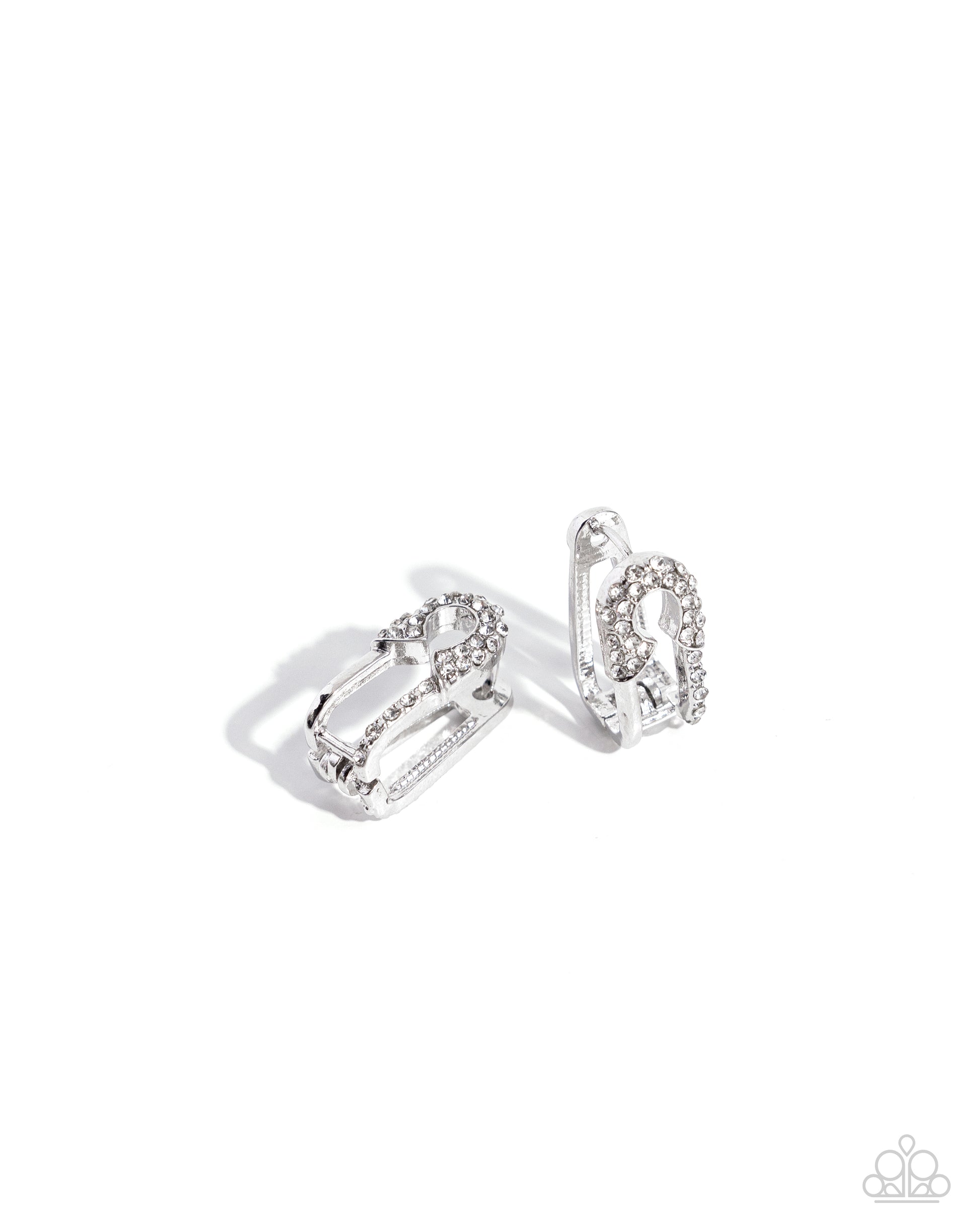Safety Pin Secret - white - Paparazzi earrings