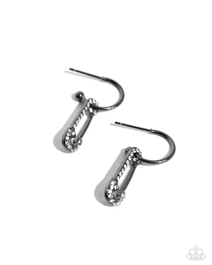 Safety Pin Sentiment - black - Paparazzi earrings