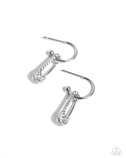 Safety Pin Sentiment - white - Paparazzi earrings