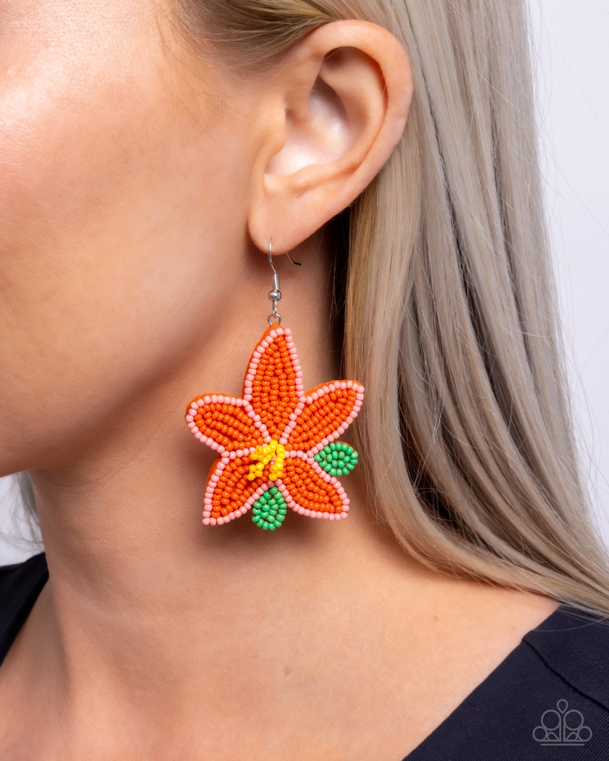 Seed Bead Symmetry - orange - Paparazzi earrings