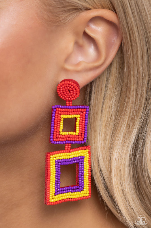 Seize the Squares - red - Paparazzi earrings