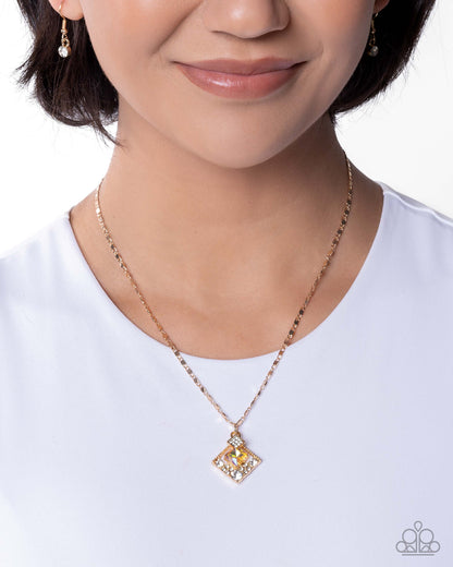 Sentimental Squares - yellow - Paparazzi necklace