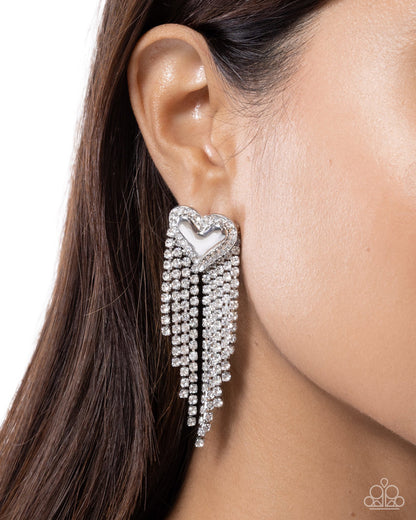 Sentimental Strands - white - Paparazzi earrings