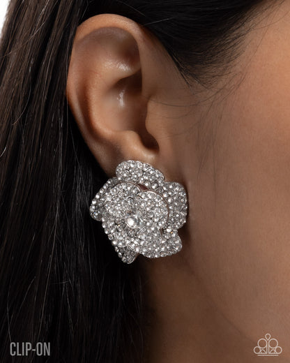 Shimmery Surety - white - Paparazzi CLIP ON earrings