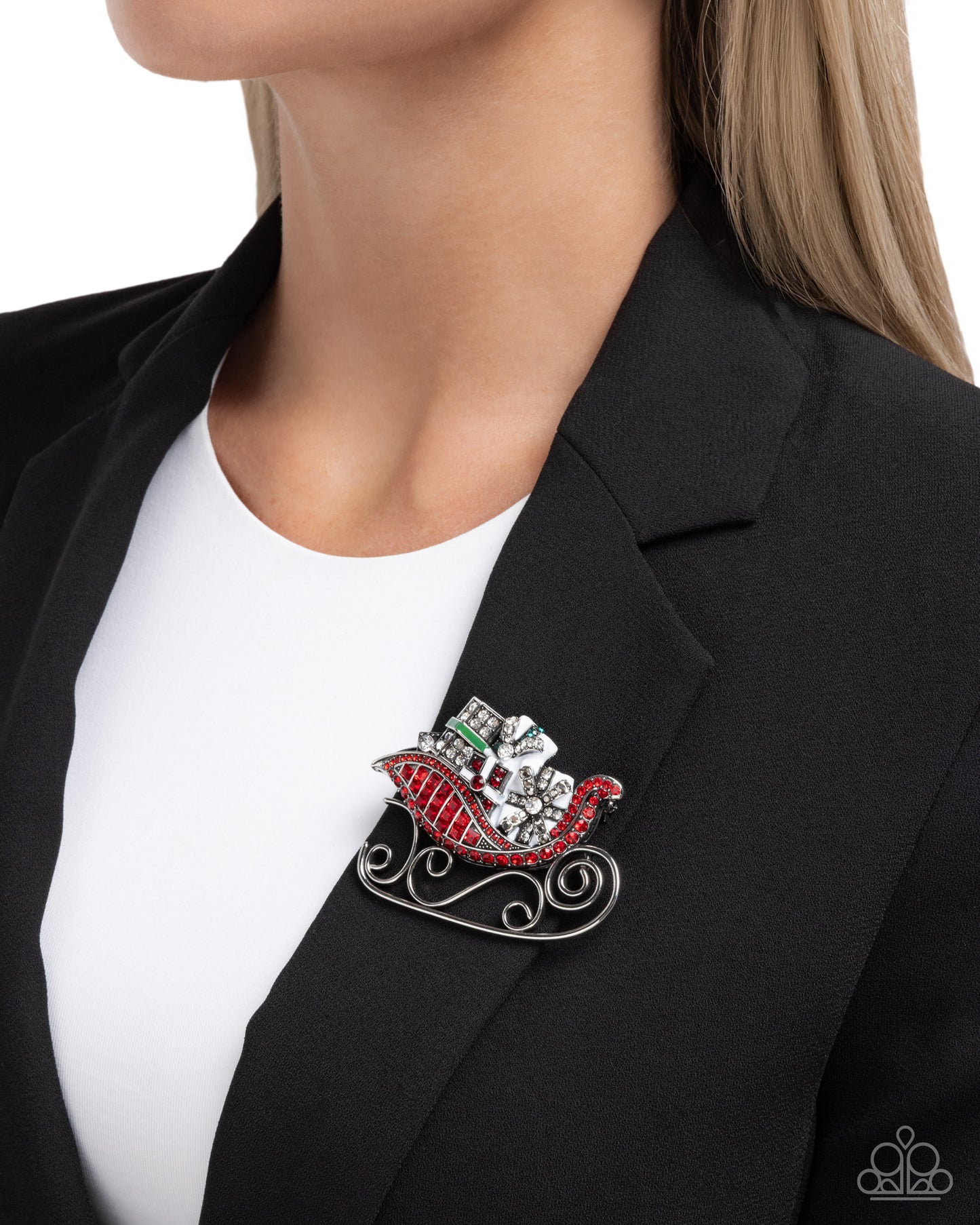 Sledding Shimmer - red - Paparazzi brooch