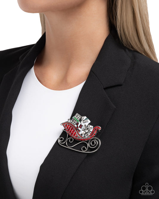 Sledding Shimmer - red - Paparazzi brooch