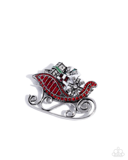 Sledding Shimmer - red - Paparazzi brooch