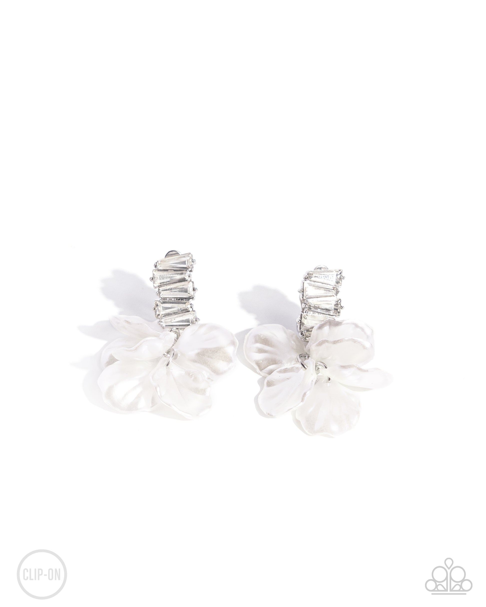 Stacked Sprigs - white - Paparazzi CLIP ON earrings