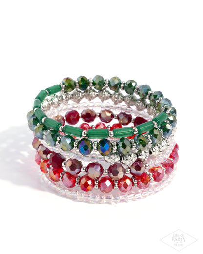 Stacked Surprise - multi (red) - Paparazzi bracelet