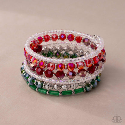 Stacked Surprise - multi (red) - Paparazzi bracelet
