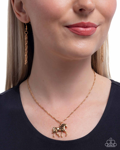 Stallion Statement - gold - Paparazzi necklace