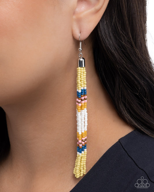 Stunning Strands - yellow - Paparazzi earrings