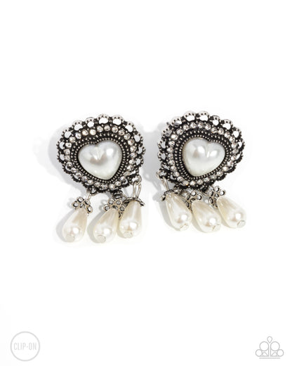 Sumptuous Story - white - Paparazzi CLIP ON earrings