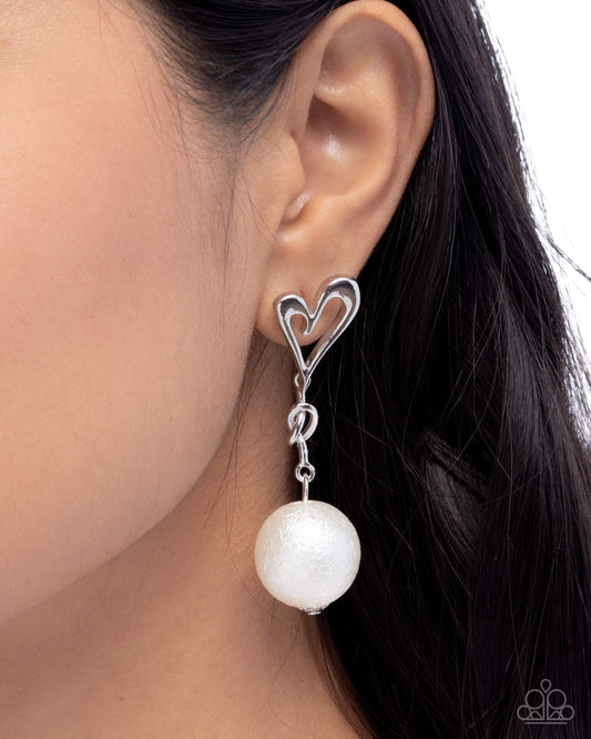 Sweetheart Sphere - white - Paparazzi earrings