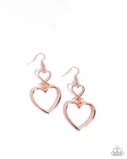 Sweetheart Symmetry - copper - Paparazzi earrings