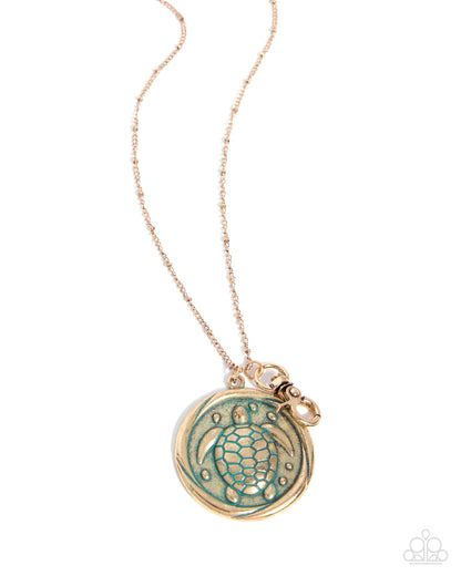 Swimming With Turtles - gold - Paparazzi LANYARD necklace