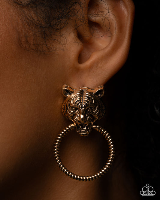 Tangible Tiger - gold - Paparazzi earrings