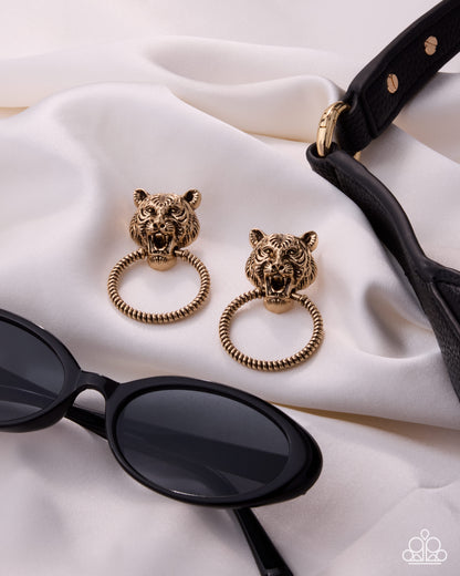Tangible Tiger - gold - Paparazzi earrings