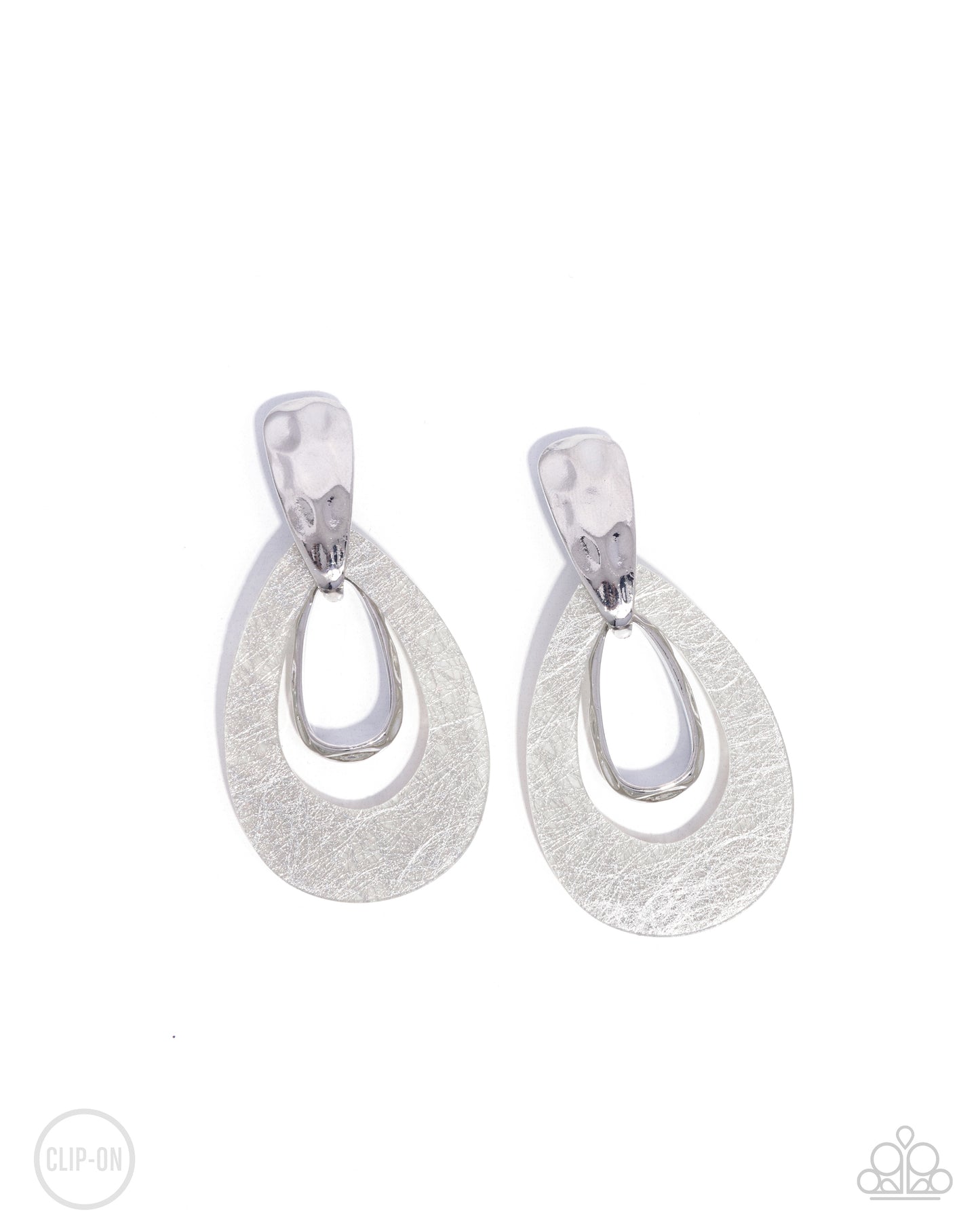 Tattered Teardrop - silver - Paparazzi CLIP ON earrings