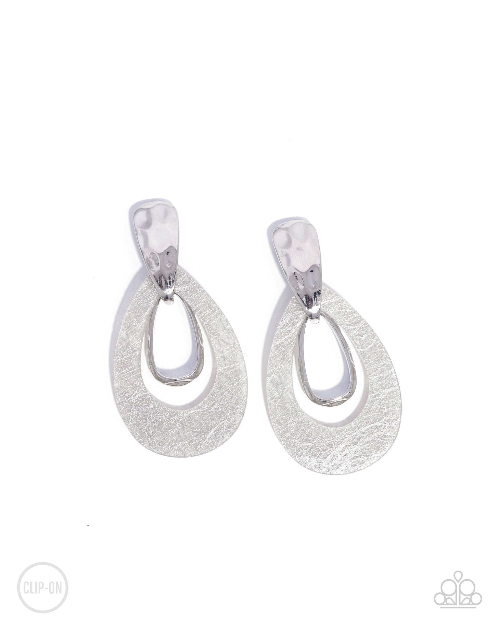 Tattered Teardrop - silver - Paparazzi CLIP ON earrings