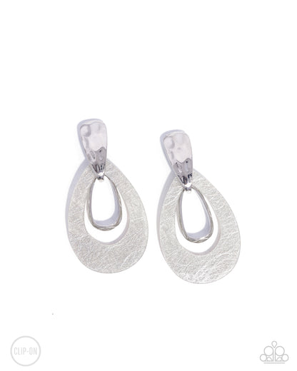 Tattered Teardrop - silver - Paparazzi CLIP ON earrings