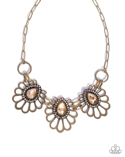 Teardrop Timeline - brass - Paparazzi necklace