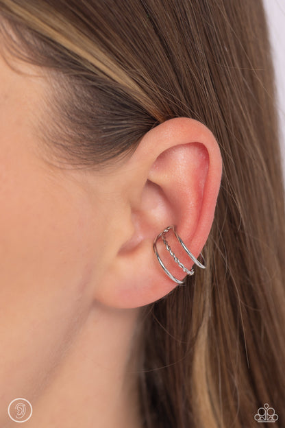 Textured Triumph - silver - Paparazzi ear cuff