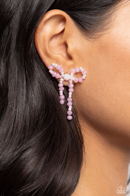 The BOW Must Go On - pink - Paparazzi earrings