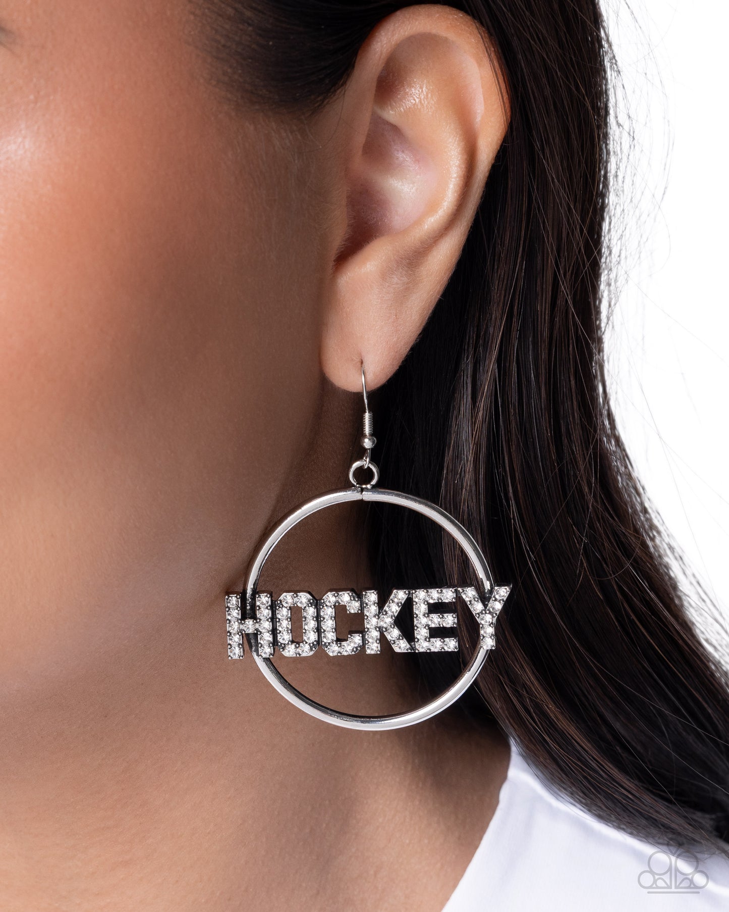 The Puck is in Play - white - Paparazzi earrings